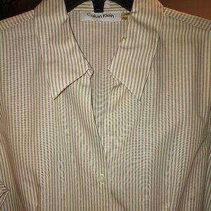 Calvin Klein Brown Striped Button Down Shirt NWOT – Classic Workwear Top